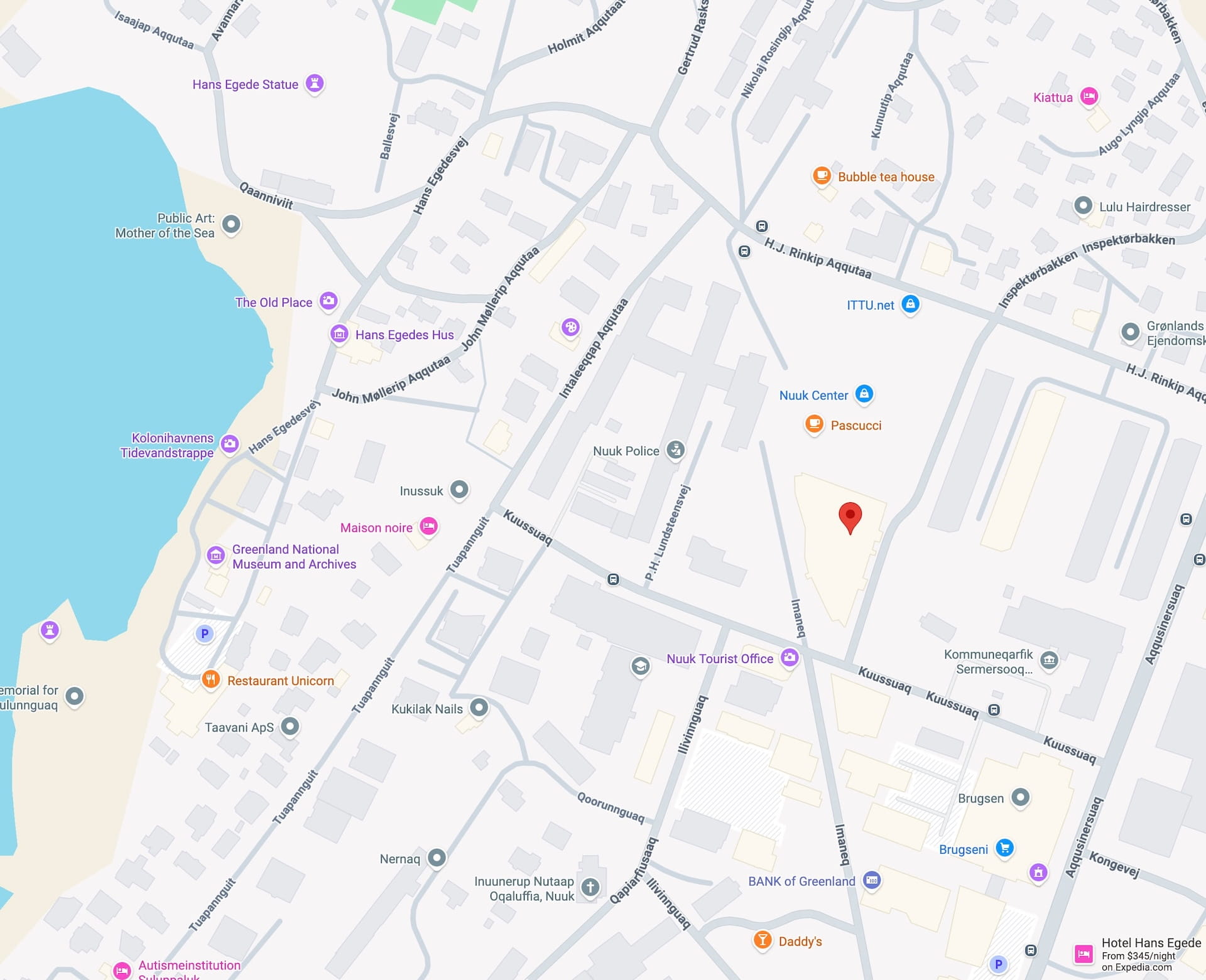 Nuuk City Tour meeting point map near Katuaq Cultural Centre
