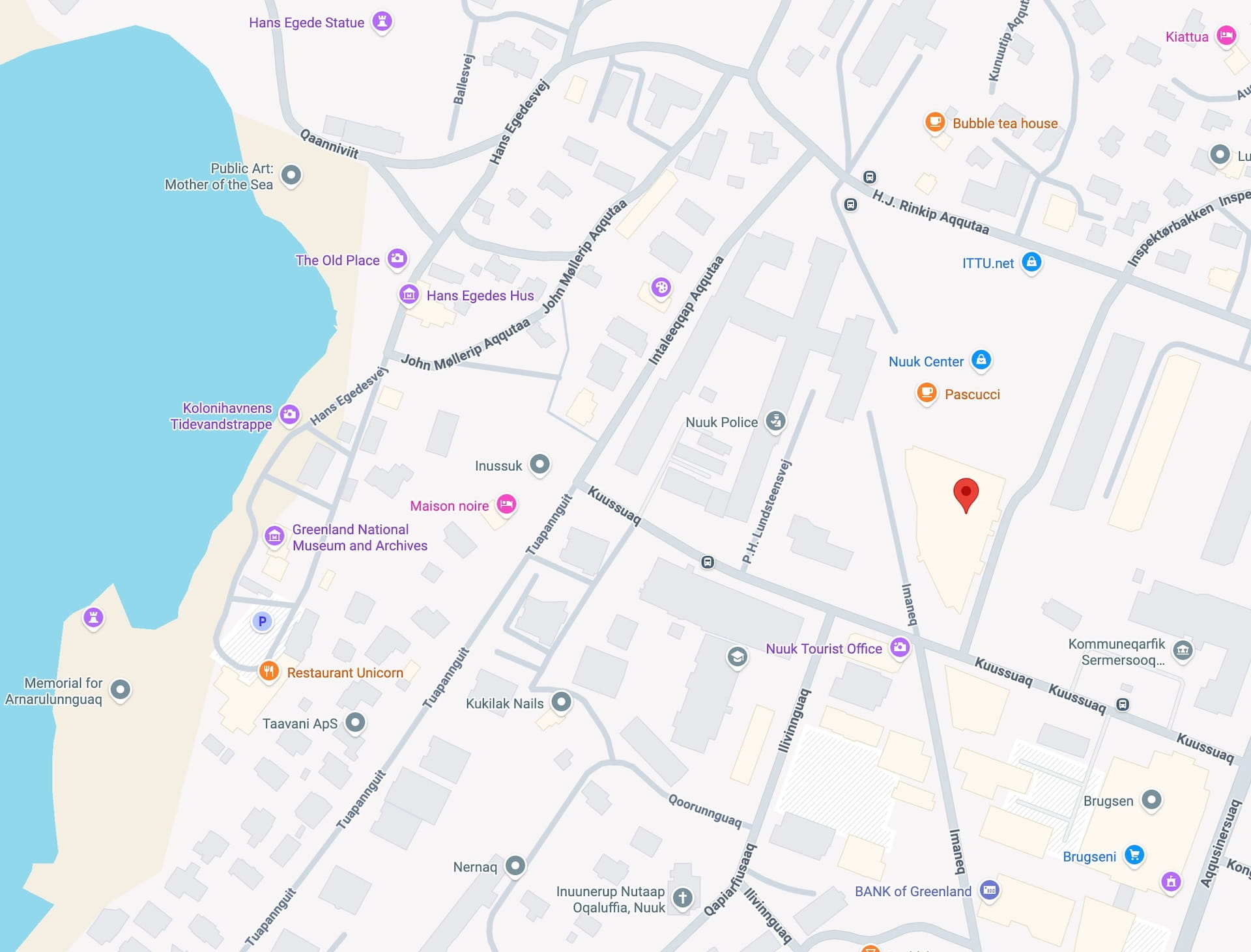 Nuuk Walking Tour meeting point map near Katuaq Cultural Centre